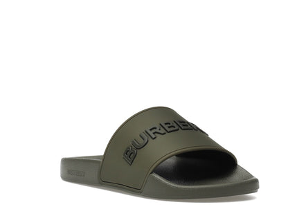 Burberry Embossed Logo Slides Dark Fern Green Black
