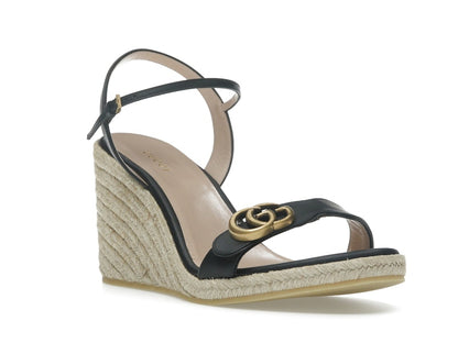 Gucci Double G 95mm Platform Espadrille Black Leather