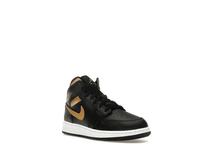 Jordan 1 Mid Black Metallic Gold Swoosh (GS)