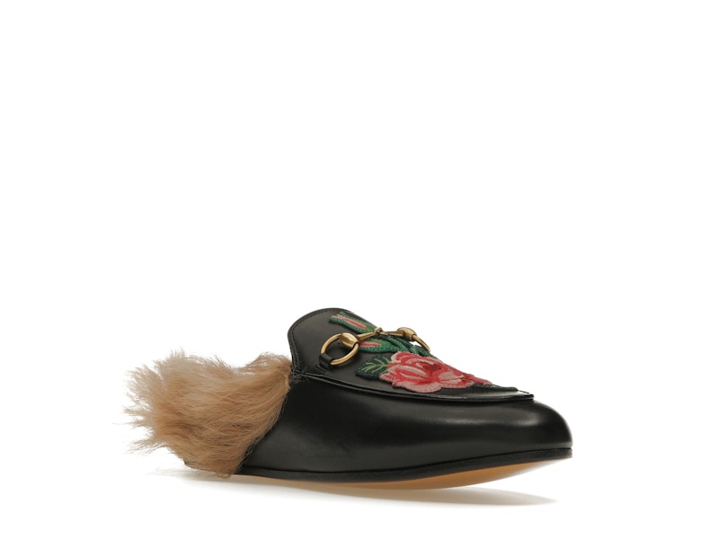 Gucci Floral Embroidered Princetown Mules Black (Women's)