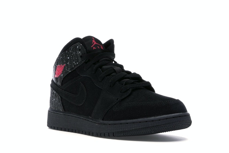 Jordan 1 Mid Black Rush Pink White Splatter (GS)