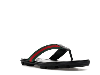Gucci Web and Leather Thong Sandal Black Leather