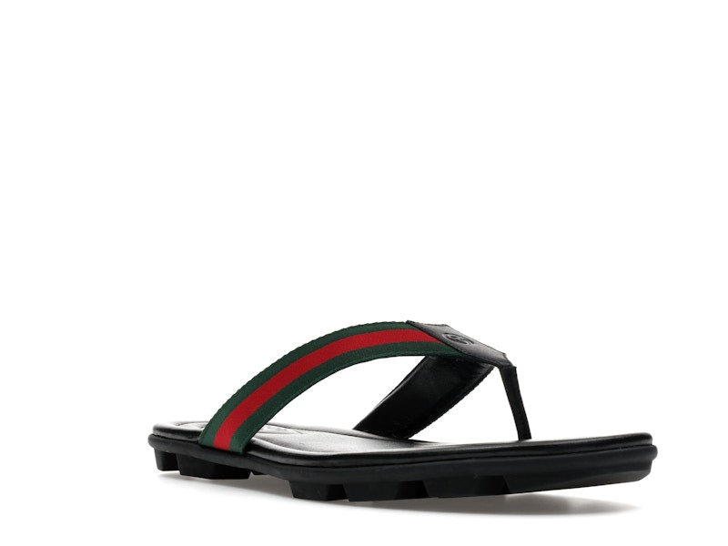 Gucci Web and Leather Thong Sandal Black Leather