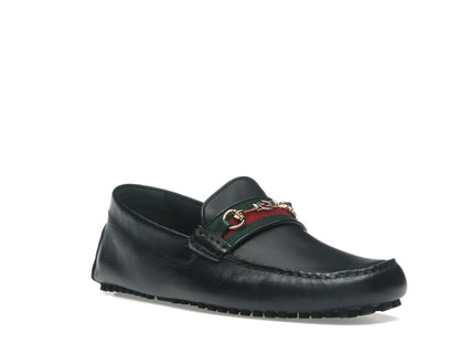 Gucci Ayrton Webbing-Trimmed Horsebit Leather Driver Loafers Black