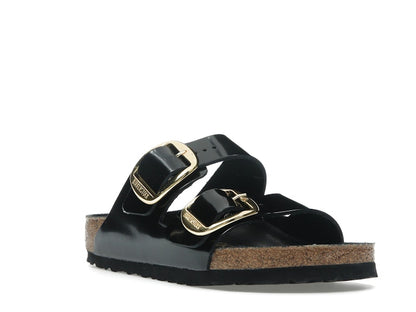 Birkenstock Arizona Big Buckle Natural Leather Patent Black Gold (Women's)