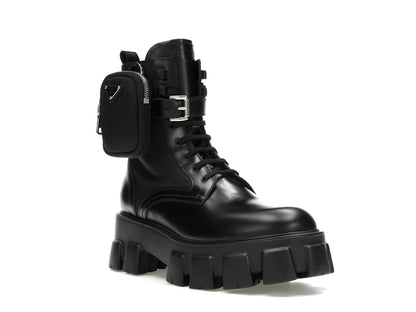 Prada Monolith 55mm Pouch Ankle Boots Black Leather