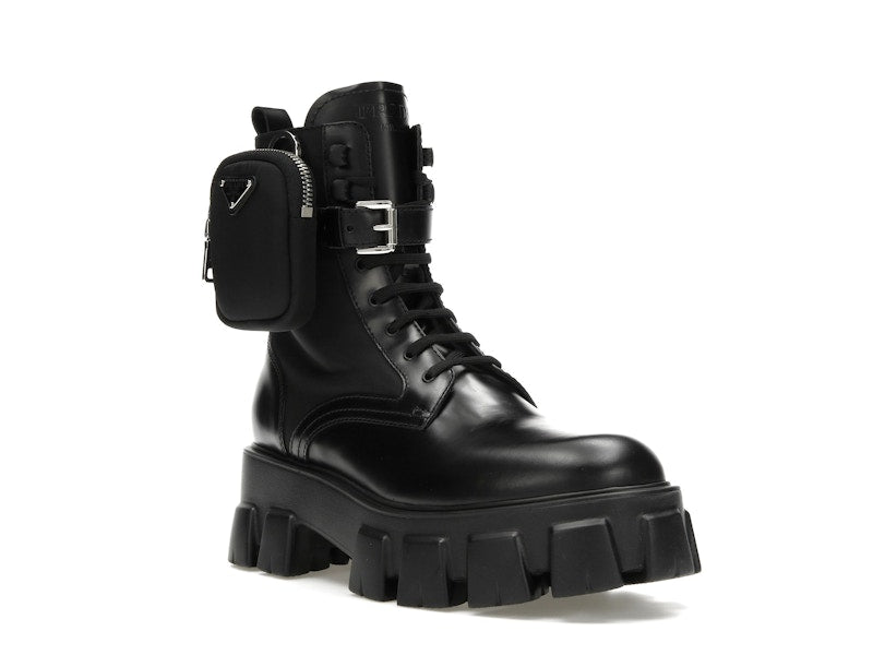 Prada Monolith 55mm Pouch Ankle Boots Black Leather