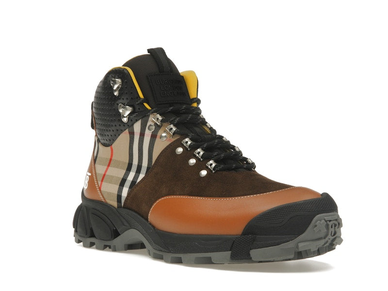 Burberry Vintage Check Tor Boots Beige Brown Black