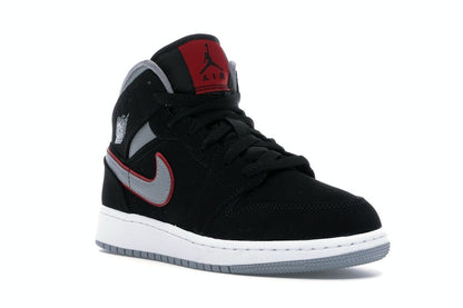 Jordan 1 Mid Black Particle Grey Gym Red (GS)