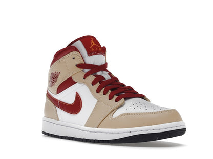 Jordan 1 Mid Light Curry Cardinal