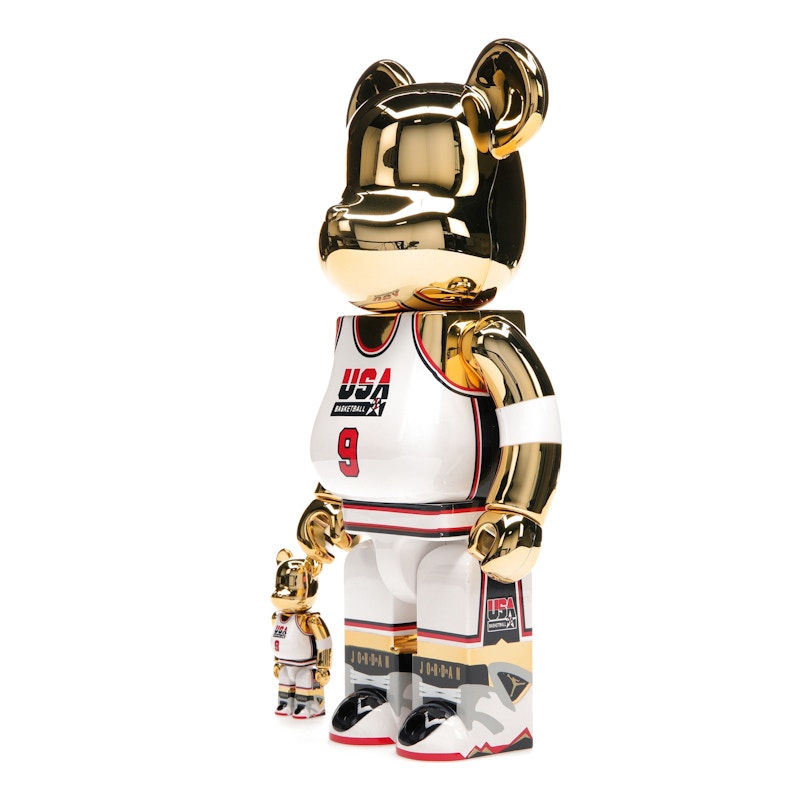 Bearbrick Michael Jordan 1992 Team USA (Dream Team) 100% & 400% Set Gold Chrome