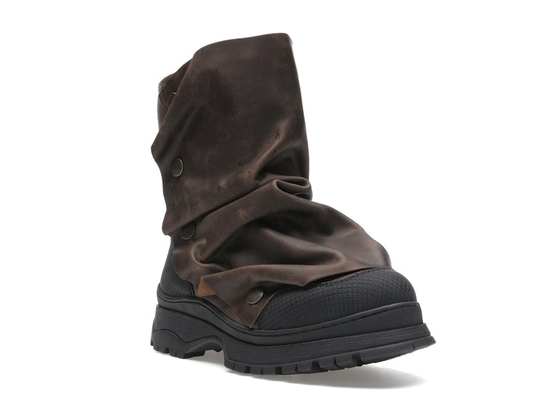 H&M x Glenn Martens Gaiter-Detail Leather Boots Dark Brown