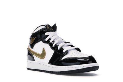 Jordan 1 Mid Patent Black White Gold (GS)