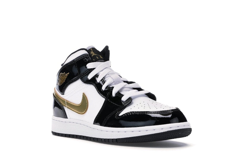 Jordan 1 Mid Patent Black White Gold (GS)