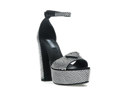Prada 135mm Crystal Platform Sandals Black Satin