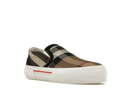 Burberry Slip On Sneakers Exaggerated Check Birch Brown White