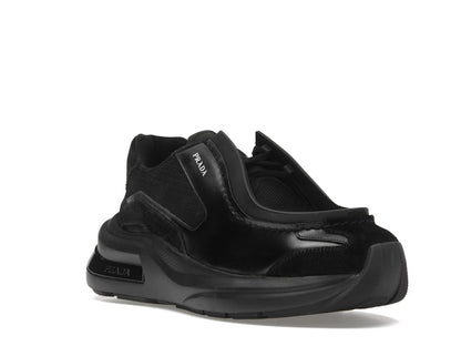 Prada Brushed Leather Sneakers Bike Fabric Suede Black