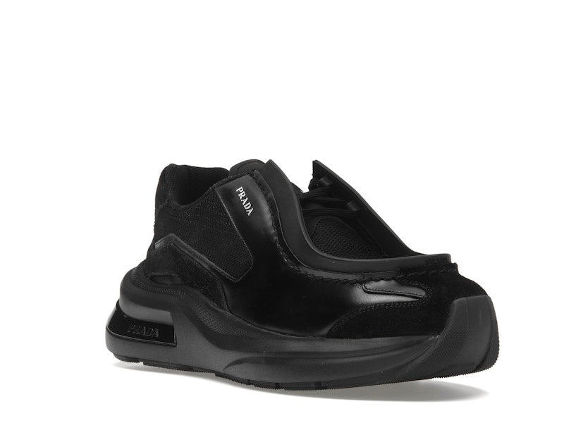 Prada Brushed Leather Sneakers Bike Fabric Suede Black