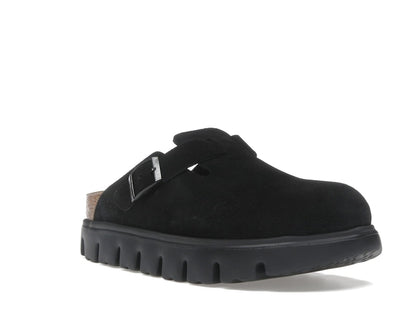 Birkenstock Boston Chunky Suede Black Black Sole (Narrow) (Women's)