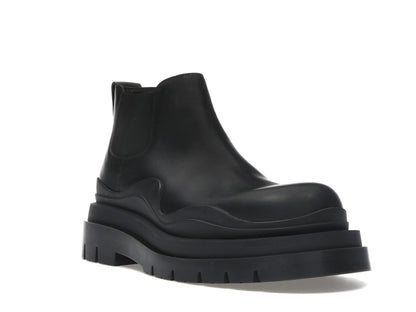 Bottega Veneta Leather Tire Chunky Sole Ankle Chelsea Boot Black