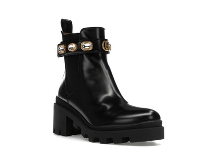 Gucci Crystal Belt 60mm Ankle Boot Black Leather