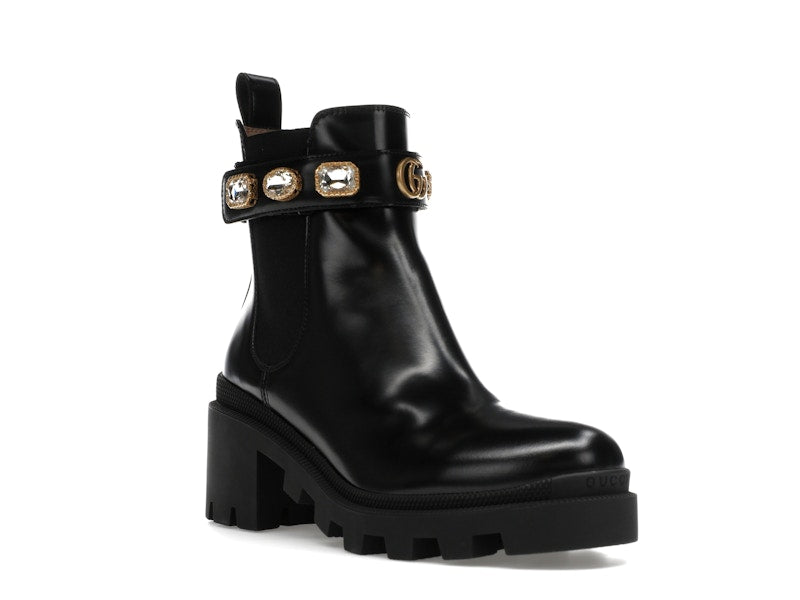 Gucci Crystal Belt 60mm Ankle Boot Black Leather