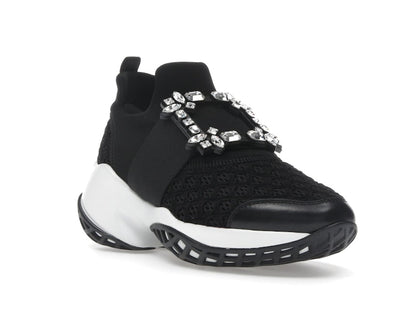 Roger Vivier Viv' Run Fabric Black White Crystal Buckle (Women's)