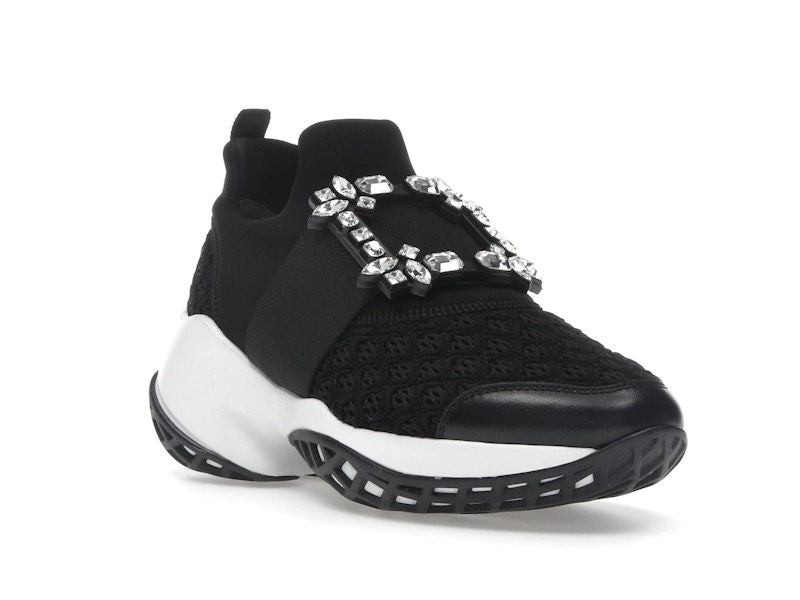 Roger Vivier Viv' Run Fabric Black White Crystal Buckle (Women's)