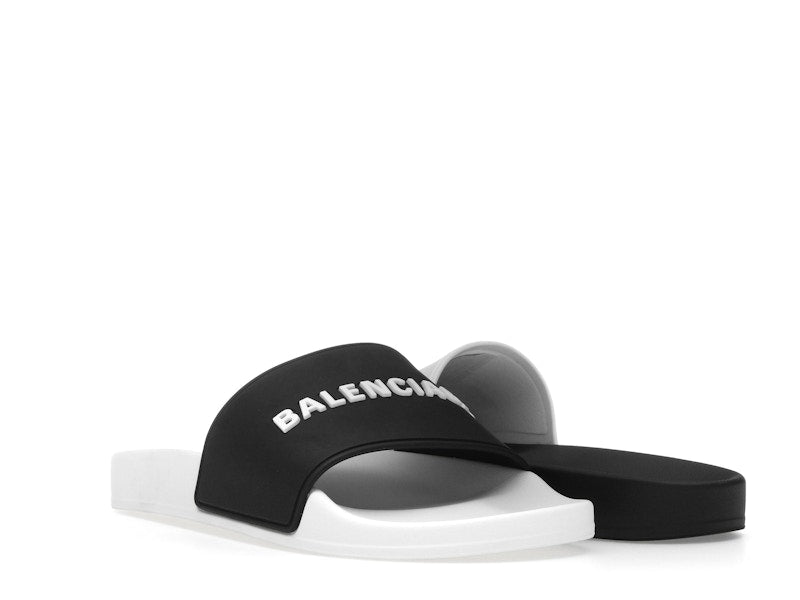 Balenciaga Pool Slides Logo White Black Alternate