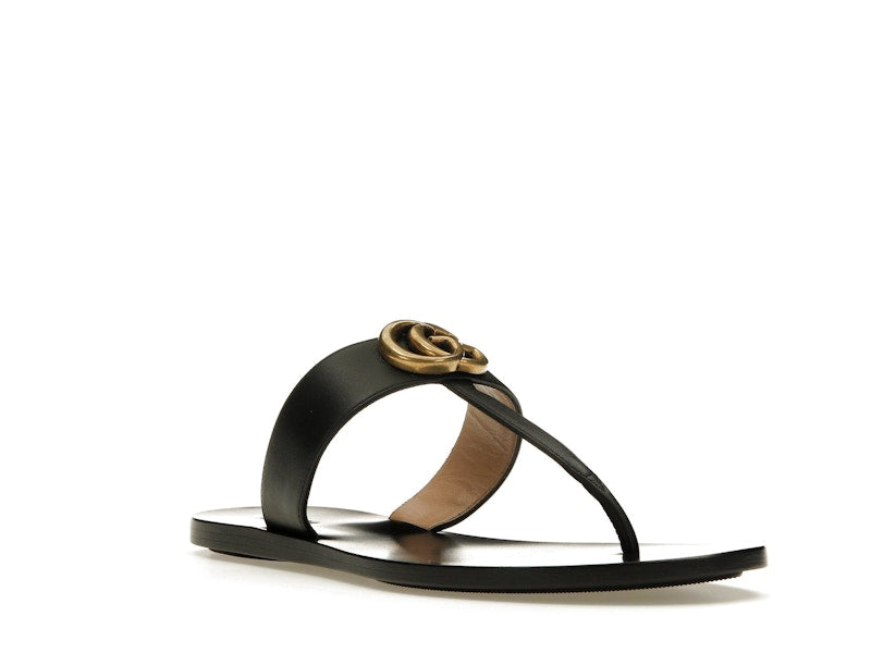 Gucci Double G Thong Sandal Black Leather