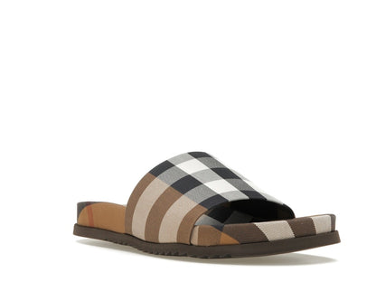 Burberry Check Cotton Slides Birch Brown
