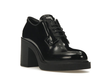 Prada Lace Up 85mm Heels Black Brushed Leather