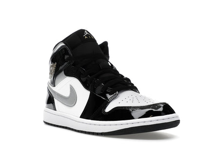 Jordan 1 Mid SE Patent Black White Metallic Silver Metallic Gold