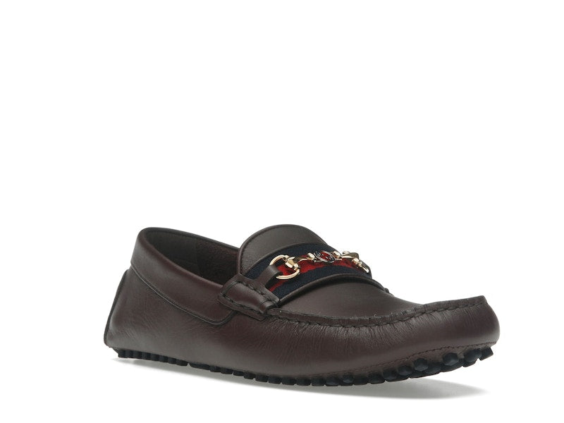 Gucci Ayrton Webbing-Trimmed Horsebit Leather Driver Loafers Brown