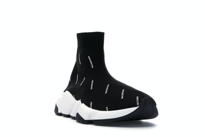 Balenciaga Speed Trainer Logo Print Black White (Women's)
