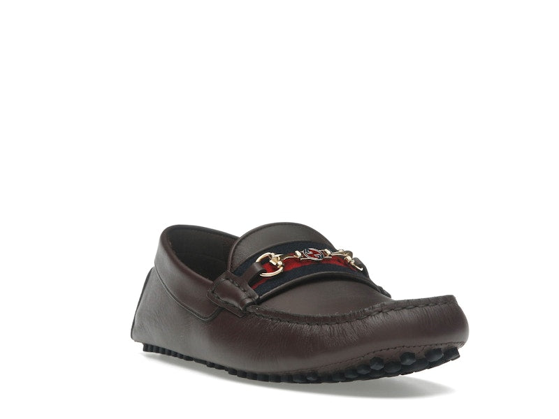 Gucci Ayrton Webbing-Trimmed Horsebit Leather Driver Loafers Brown