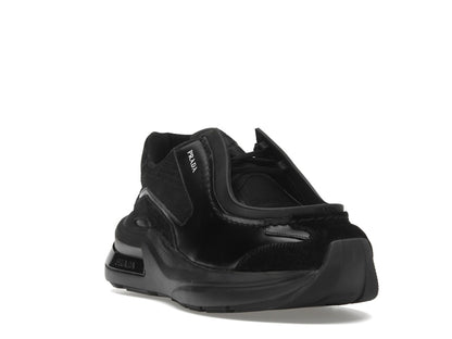 Prada Brushed Leather Sneakers Bike Fabric Suede Black