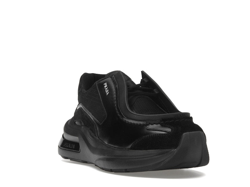 Prada Brushed Leather Sneakers Bike Fabric Suede Black