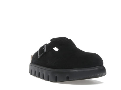 Birkenstock Boston Chunky Suede Black Black Sole (Narrow) (Women's)