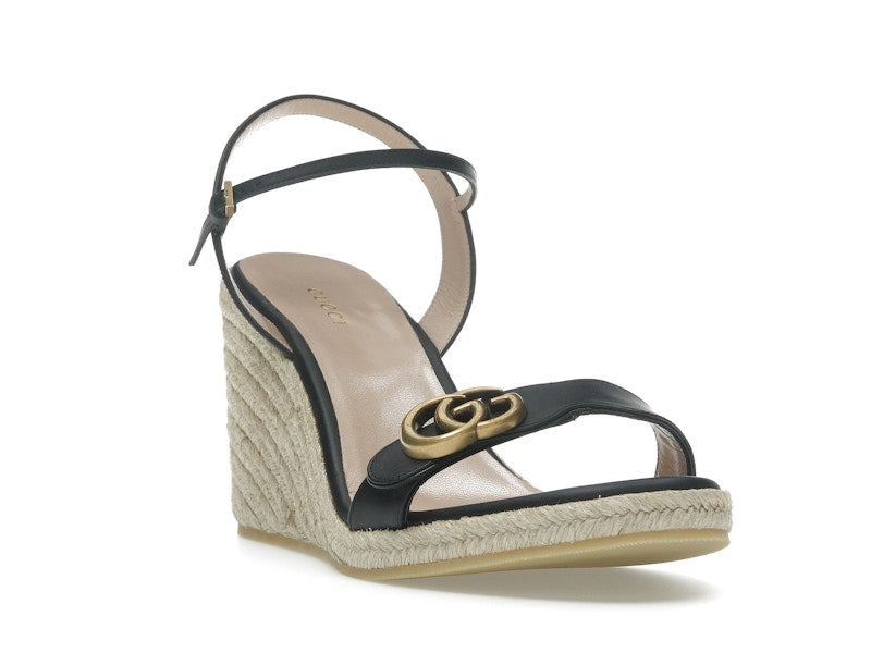 Gucci Double G 95mm Platform Espadrille Black Leather