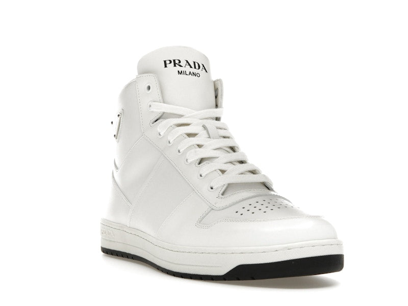 Prada Downtown High Top Sneakers Leather White White Black