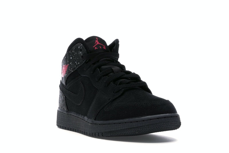 Jordan 1 Mid Black Rush Pink White Splatter (GS)