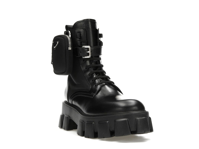 Prada Monolith 55mm Pouch Ankle Boots Black Leather
