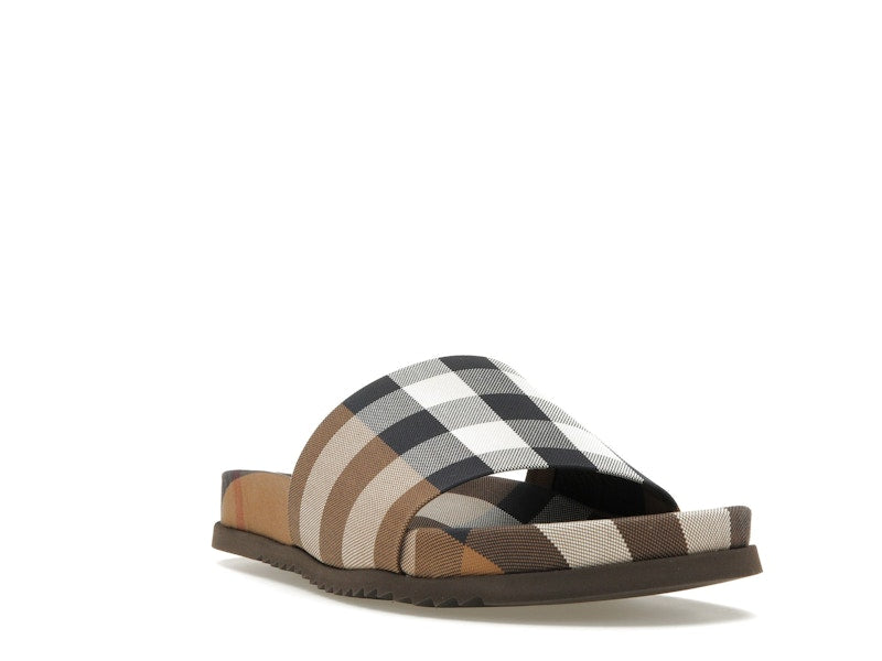 Burberry Check Cotton Slides Birch Brown