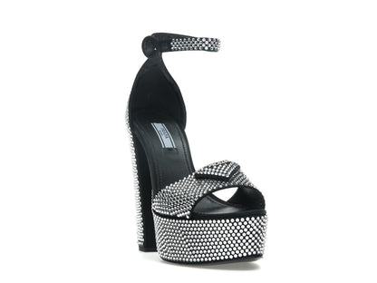 Prada 135mm Crystal Platform Sandals Black Satin