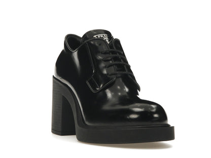 Prada Lace Up 85mm Heels Black Brushed Leather