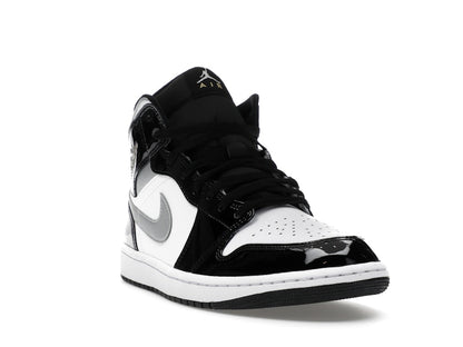 Jordan 1 Mid SE Patent Black White Metallic Silver Metallic Gold
