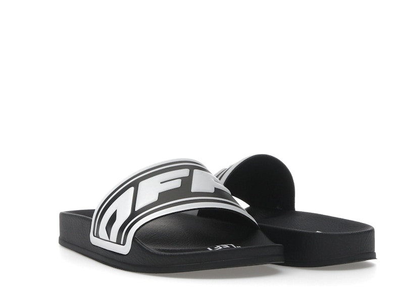 OFF-WHITE Embossed Logo Pool Slides Black White (Women's)