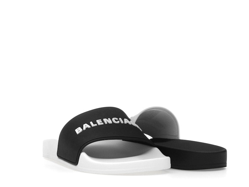 Balenciaga Pool Slides Logo White Black Alternate