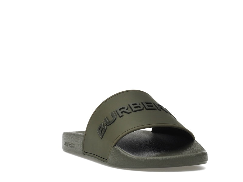 Burberry Embossed Logo Slides Dark Fern Green Black